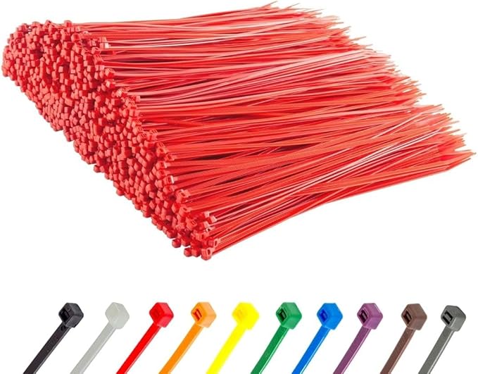 GTSE 8 Inch Red Zip Ties, 1,000 Bulk Pack, 18lb Strength, UV Resistant Small Nylon Cable Ties, Self-Locking 8" Tie Wraps