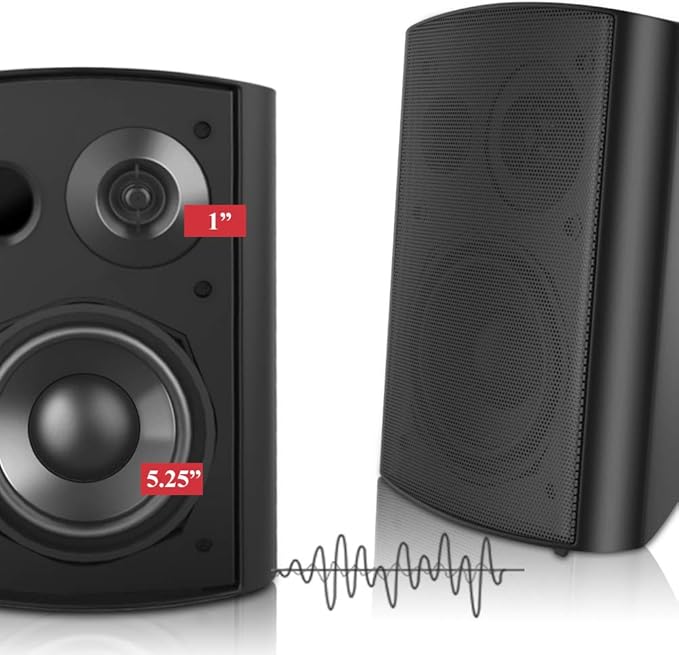 pohopa 5.25 Inch Outdoor Speakers with Bluetooth Stereo Amplifier Receiver | All-Weather Durability | Broad Sound Coverage | Speed-Lock Mounting System (Black)