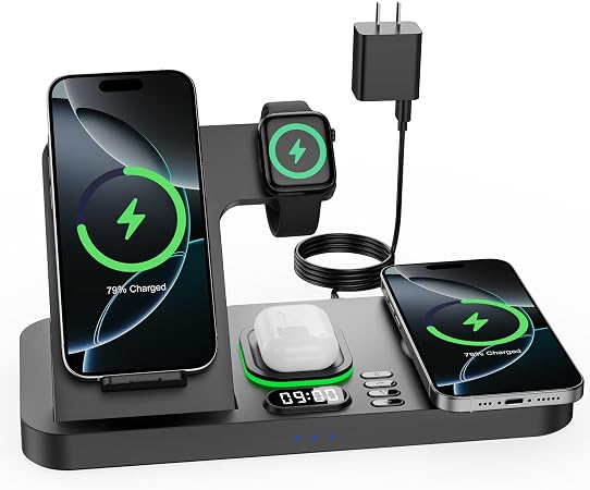 Dual Phone Foldable Wireless Charging Station for Apple, Couple&Family Use