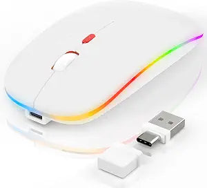 LED Bluetooth Wireless Mouse for MacBook Air/Pro/iPad/Mac/PC/Laptop, Portable Rechargeable Mouse 3 Mode BT 5.2 & 2.4G USB-A/USB-C Connection, Slim RGB Computer Mice with Jiggler Mode, White - Image 1