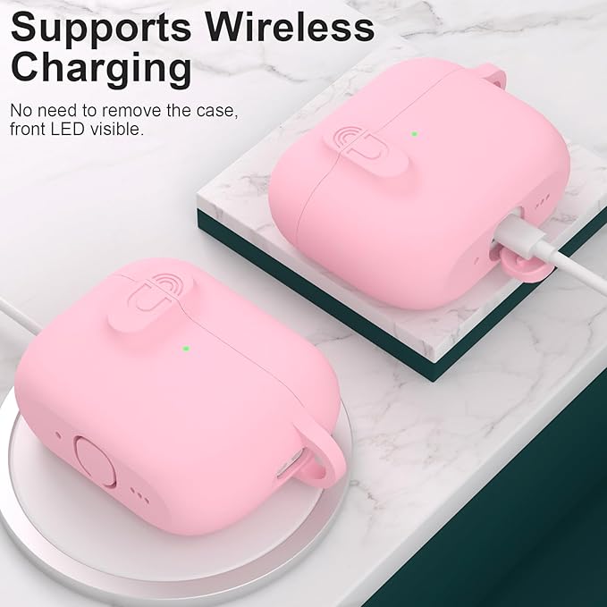 ATUAT for AirPods Pro 3 Case with Magnetic Lid Lock, Protective Soft Silicone Cover with Keychain Cleaner Kit for Women Men for Apple AirPods Pro 3rd Generation(2025), Front LED Visible, Pink