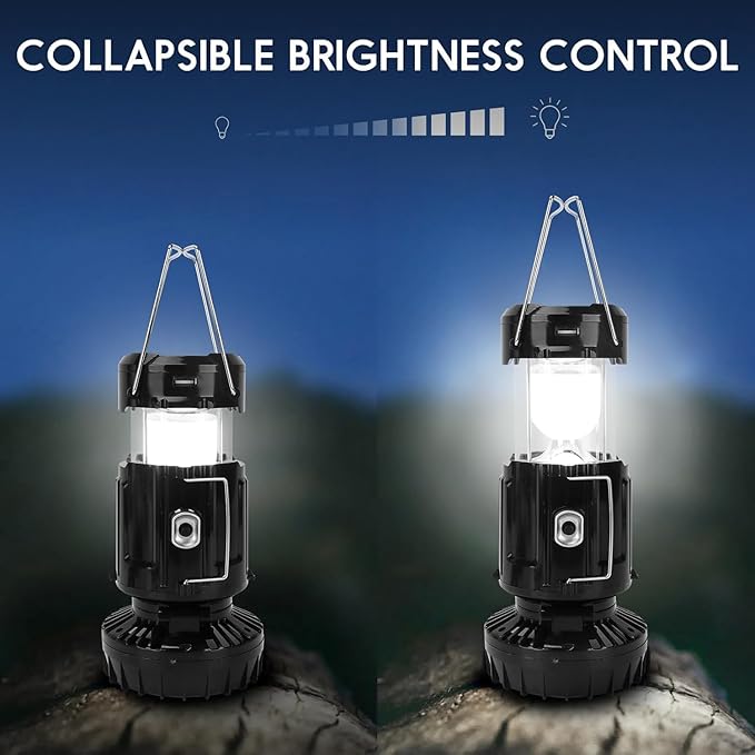 2 Pack,2026 Upgrade Solar Portable Lantern Rechargeable Fan - Collapsible Lightweight LED Camping Lantern for Power Outages Flashlight Survival Kits for Outdoor