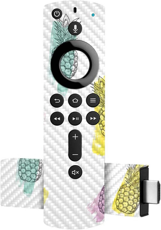 MightySkins Carbon Fiber Skin for Amazon Fire TV Stick 4K - Funky Pineapples | Protective, Durable Textured Carbon Fiber Finish | Easy to Apply, Remove, and Change Styles | Made in The USA