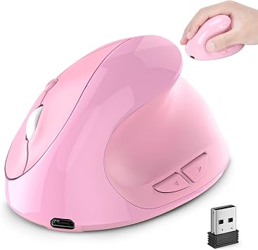 Wireless Mouse Pink Ergonomic Bluetooth & USB Dual Mode Mice,Rechargeable Vertical Silent Multi Device Ergo Carpal Tunnel Mice for Mac/PC/Laptop/Computer/Tablet/iPad/MacBook Air/Pro Women Mother Gift - Image 2