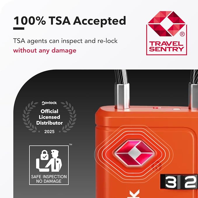 TSA Approved Luggage Lock | Inspection Indicator, 4-Digit Combination, Durable Zinc Alloy | for Suitcases, Backpacks, Travel Bags | Orange, 1-Pack