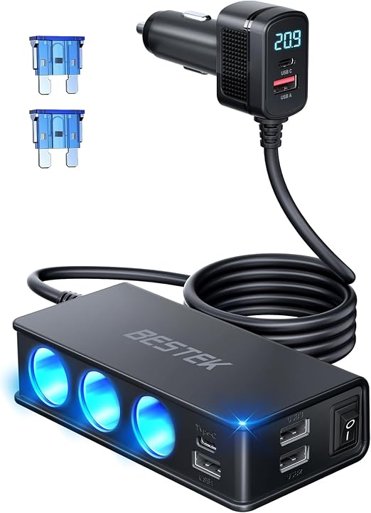 BESTEK 148W 9 in 1 Cigarette Lighter Splitter with PD30W & QC3.0