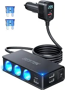 BESTEK 148W 9 in 1 Cigarette Lighter Splitter with PD30W & QC3.0