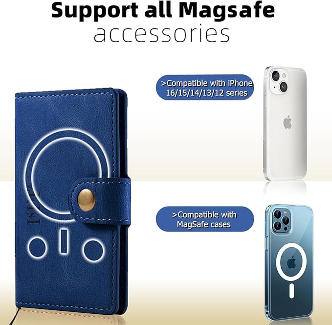 Phone Wallet Magnetic,Compatible with Apple Magsafe for iPhone 17/16/15/14 Pro Max/14 Pro/14 Plus/13/12 Series with 5 Card Holders/RFID Blocking,Vegan Leather,Light blue