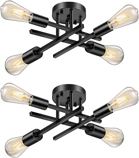 Lomoky Industrial 4-Light Semi Flush Mount Ceiling Light Fixture, Modern Black Close to Ceiling Light, Farmhouse Chandelier Ceiling Lamp for Hallway Kitchen Bedroom Living Room (2 Pack) - Image 1