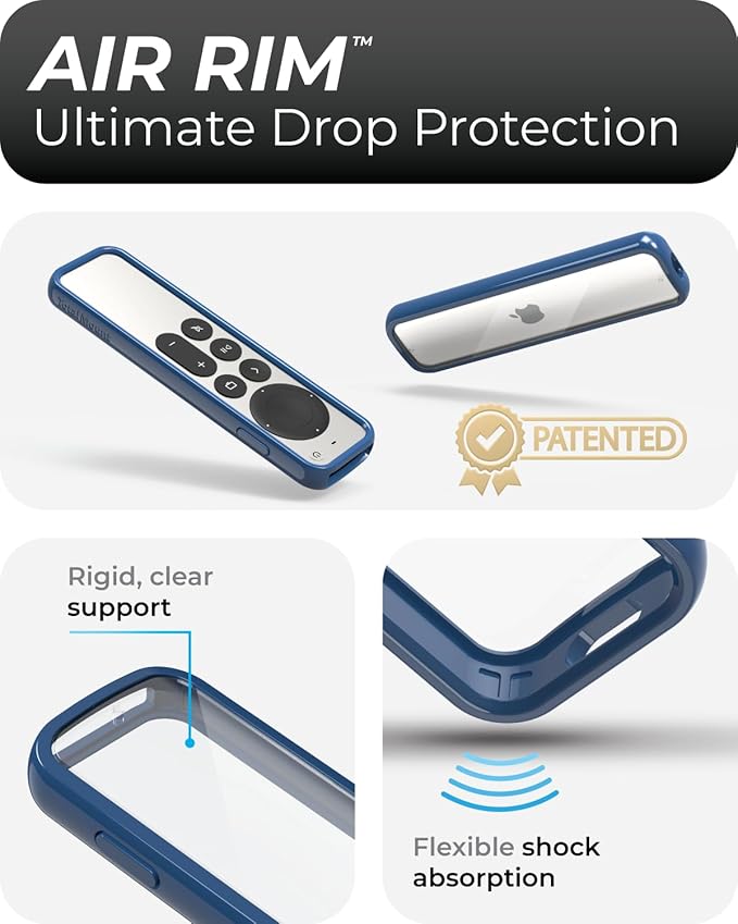 TotalMount Air Rim Case for Apple TV Remotes – Slim, Hybrid Apple TV Remote Case with Ultimate Drop Protection – Blue Perimeter Cover & Clear Back