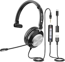 Voistek USB Headset with Microphone for PC, Wired Work Headset (One Ear) Computer Headphones with Noise Cancelling Mic, Mute, Volume Controls for Office Call Center Home Work Skype Zoom Team Meetings - Image 1
