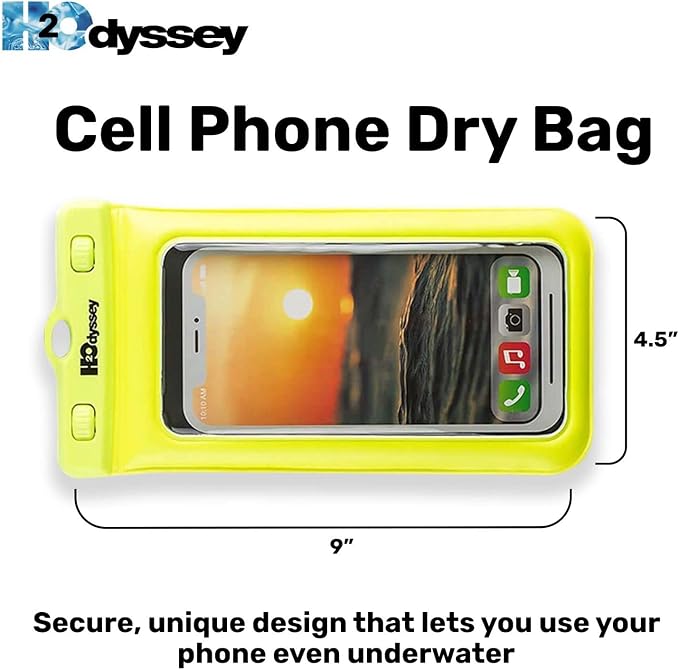 H2ODYSSEY Waterproof Phone Case and Lanyard - Excellent Waterproof Protection - Floats in The Water -Lanyard for Beach Kayak Travel - Universal Size - Yellow