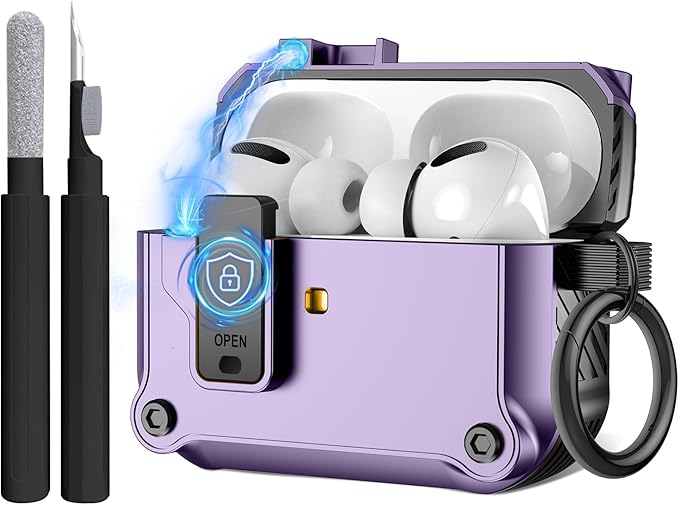 Maxjoy for Airpods Pro 3 Generation Case(2025), Secure Lock Clip Full Body Shockproof Hard Shell Protective Apple for Airpods Pro 3 Case Cover with Keychain Cleaner Kit for Men Women, Purple