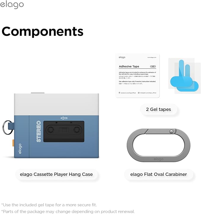 elago Cassette Tape Player Case Compatible with AirPods Pro 3 Case Cover, Carabiner Included, Wireless Charging, Shock Resistant, Full Protection, for Men, for Women (Blue)