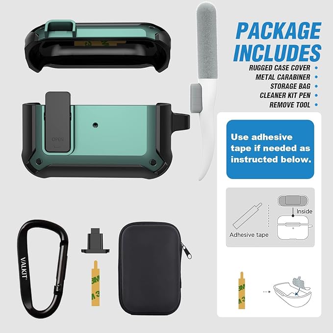 Valkit for Airpods Pro Case Cover with Lock, Military Armor Series Full-Body AirPod Pro Case with Keychain Cool Air Pod Pro Shockproof Protective Case for AirPods Pro 2019, Black/Green