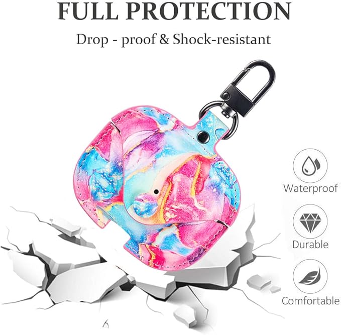 Genuine Leather Case Compatible with AirPods Pro Case 2nd/1st Gen (2023/2022/2019), VOMA Protective Cover for Apple AirPods Pro 2/Pro Wireless Charging Case with Keychain and Snap Lock Colorful Marble