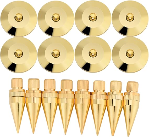 8Pcs Speaker Spike Pad Kit, 6x36mm Speaker Isolation Spikes with Plated Feet Pads, Pure Copper Speaker Spike Isolation Stand for Amplifier, CD DVD Player, Subwoofer, Gold