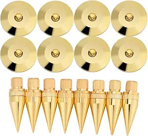 8Pcs Speaker Spike Pad Kit, 6x36mm Speaker Isolation Spikes with Plated Feet Pads, Pure Copper Speaker Spike Isolation Stand for Amplifier, CD DVD Player, Subwoofer, Gold