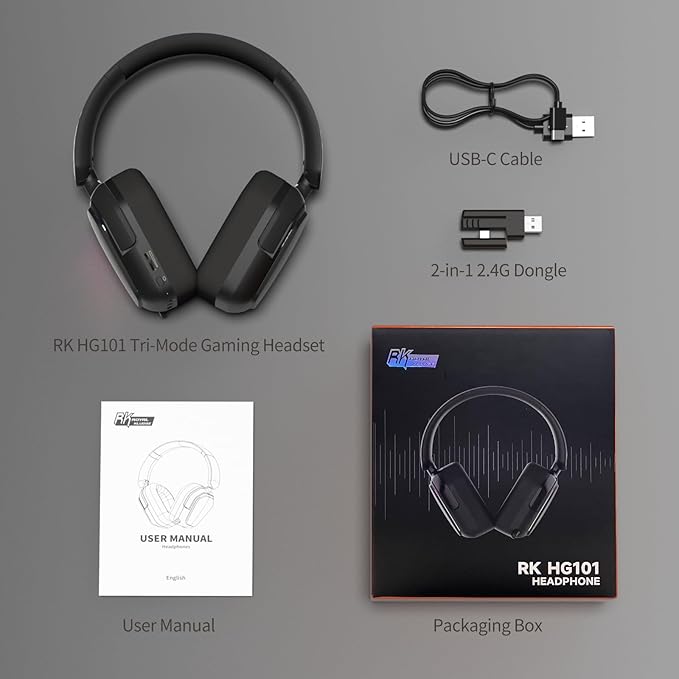 RK ROYAL KLUDGE G10 Gaming Headset with Microphone, Wireless/Bluetooth 5.3/Wired Gaming Headpones for PS5/4, Switch, PC, 40mm Dynamic Drivers, 7.1 Surround Sound, Black