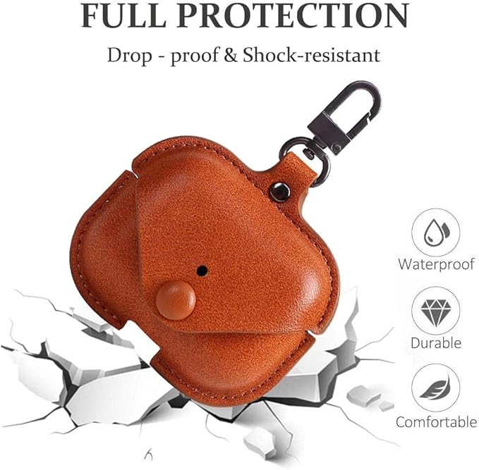Genuine Leather Case Compatible with AirPods Pro Case 2nd/1st Gen (2023/2022/2019), VOMA Protective Cover for Apple AirPods Pro 2/Pro Wireless Charging Case with Keychain and Snap Lock Brown