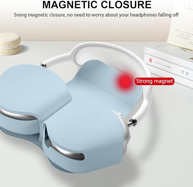 Maxjoy for Apple Airpods Max Smart Case Cover, Soft PU Leather Protective Cover Accessories for Airpod Max with Sleep Mode, Anti-Dust Travel Carrying Case for Airpods Pro Max Headphones, Light Blue