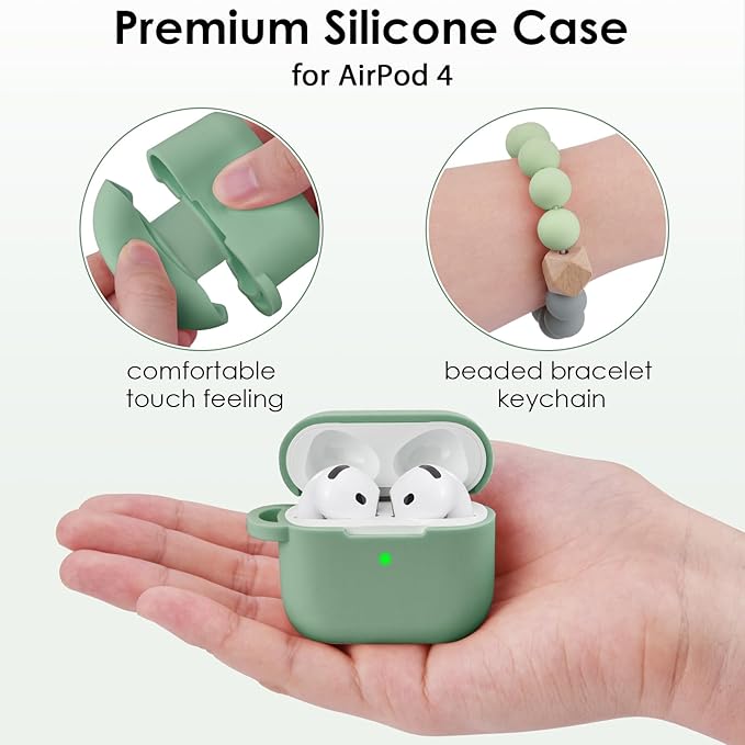 Apple AirPods 4 Case, Cute Apple AirPods 4 Case Cover for Women Girls, Silicone Protective Case with Bracelet Keychain (Cactus Green, AirPods 4 Case)