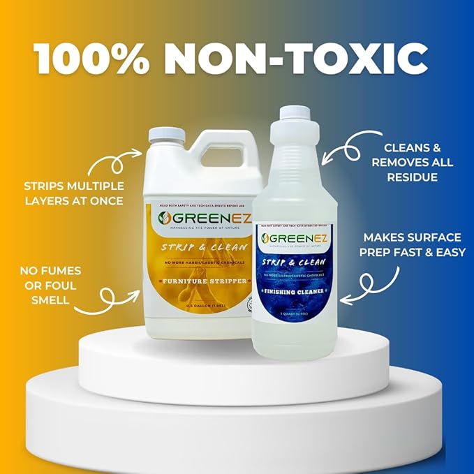Strip & Clean Furniture Stripping Kit | Removes Multiple Paint Layers | Varnish & Epoxy Remover | Wood Paint Stripper | Melts Coatings | Soy-Based Formula | Includes Residue Removal Spray