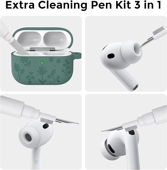 AhaStyle AirPods Pro 3 Case Cover (2025) Flower Engraved Cute Silicone AirPods Pro 3rd Generation Case Full Body Shockproof Cover Skin for Apple AirPods Pro 3rd Gen with Cleaning Kit for Women Girls