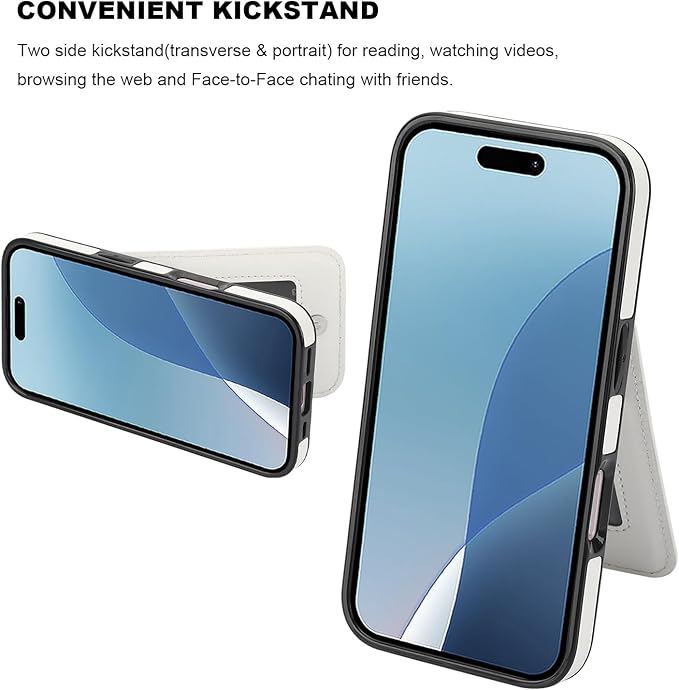 KIHUWEY Compatible with iPhone 16 Case Wallet with Credit Card Holder, Flip Premium Leather Magnetic Clasp Kickstand Heavy Duty Protective Cover for iPhone 16 6.1 Inch (White)