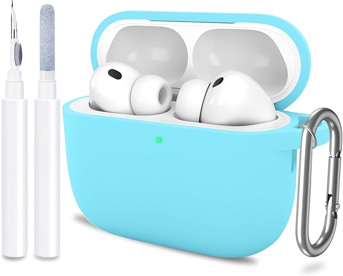 ATUAT for AirPods Pro 3 Case Cover with Cleaner, Protective Soft Silicone Skin with Keychain for Women Men for Apple AirPods Pro 3rd Generation Case(2025), Front LED Visible, Fluorescent Blue