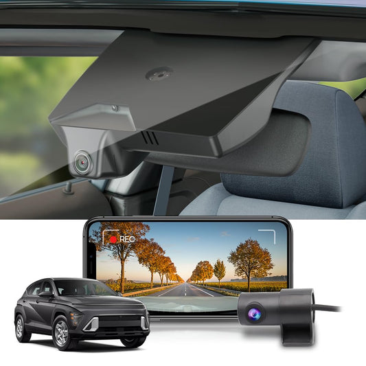 Fitcamx Front 4K+Rear 1080P Dash Cam Adapts for Hyundai Kona 2023 2024 2025 & Kona Electric (Part No#BE010), Integrated OEM Look, Dual Loop Recording, WiFi & APP, G-Sensor, Easy to Use, 128GB Card