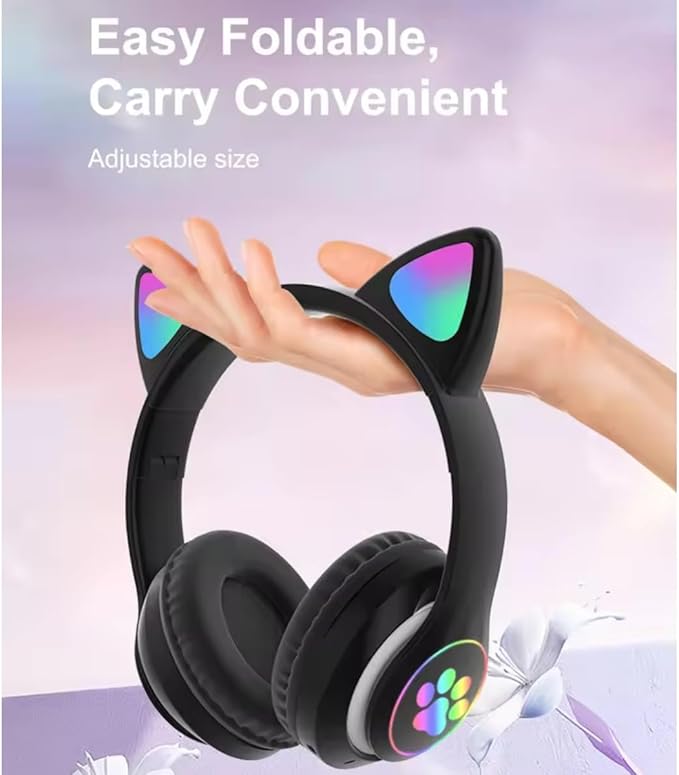 Kids Bluetooth Headphones, Foldable Wireless Headset for Kids, Bluetooth 5.3 Over-Ear Headphones with Mic, LED Lights Up,85dB Volume Limited,Girls Boys Wireless Headphones for Travel iPad Tablet