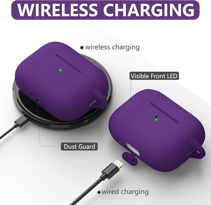 Ljusmicker for AirPods Pro Case Cover with Cleaner Kit,Silicone Protective Cases for Apple AirPod Pro 2nd/1st Generation Case for Women Men,AirPods Pro 2 Case Accessories with Keychain-Dark Purple