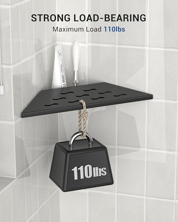 DAYONE Corner Foot Rest for Shaving Legs 10'' Black, Wall Mounted 304 Stainless Steel Footrest with Shaving Holder, Recessed Designed Foot Ledge for Bathroom Inside Shower