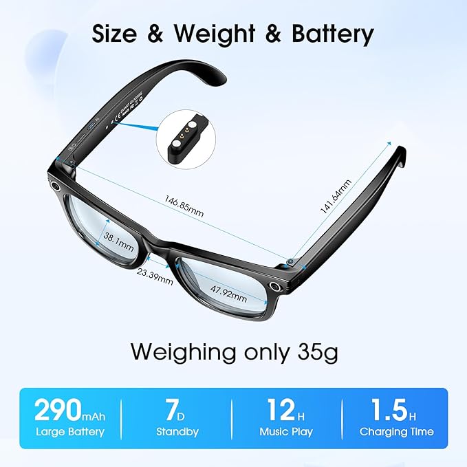 AI Smart Glasses with Camera, 8MP HD Video/Recording Glasses, Color-change Lenses, Bluetooth Camera Glasses for Men Women (139 Languages) IP65 Waterproof, Voice Control for Travel Vlog Business- Black
