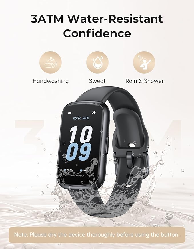 Fitness Tracker with 24/7 Heart Rate Monitor, Sleep Tracker - 3 ATM Waterproof Fitness Watch Calorie Step Counter Smart Watch Includes 3 Sport Bands for Android iOS Women Men, Black