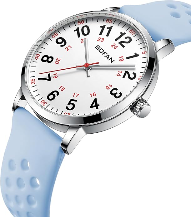 BOFAN Nurse Watch for Medical Professionals,Students,Doctors with Easy to Read Dial,Second Hand and 24 Hour,Soft and Breathable Silicone Band,Water Resistant