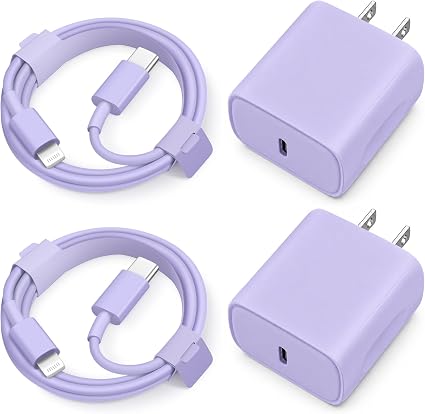 iPhone 14 13 12 11 Super Fast Charger [2Pack] cargador 20W Rapid USB C Wall Charger Block with 6FT Fast Charging Cable Compatible with iPhone 14/13/12/11/Pro/Pro Max/Mini/Xs Max/XR/X, iPad - Purple - Image 4