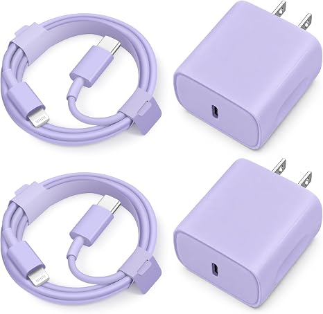 iPhone 14 13 12 11 Super Fast Charger [2Pack] cargador 20W Rapid USB C Wall Charger Block with 6FT Fast Charging Cable Compatible with iPhone 14/13/12/11/Pro/Pro Max/Mini/Xs Max/XR/X, iPad - Purple - Image 5