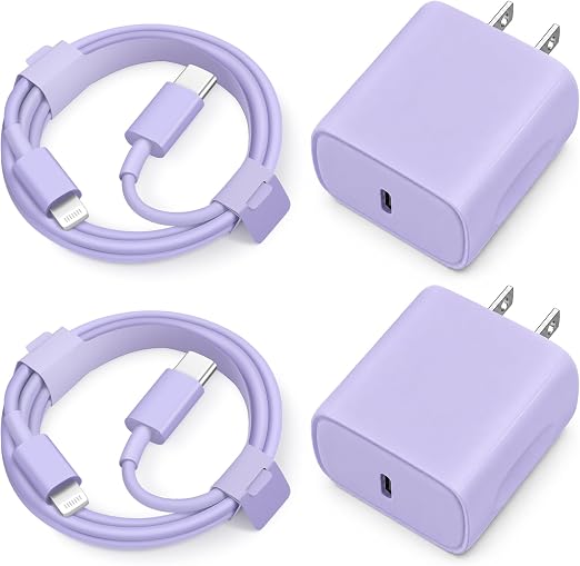 iPhone 14 13 12 11 Super Fast Charger [2Pack] cargador 20W Rapid USB C Wall Charger Block with 6FT Fast Charging Cable Compatible with iPhone 14/13/12/11/Pro/Pro Max/Mini/Xs Max/XR/X, iPad - Purple - Image 6