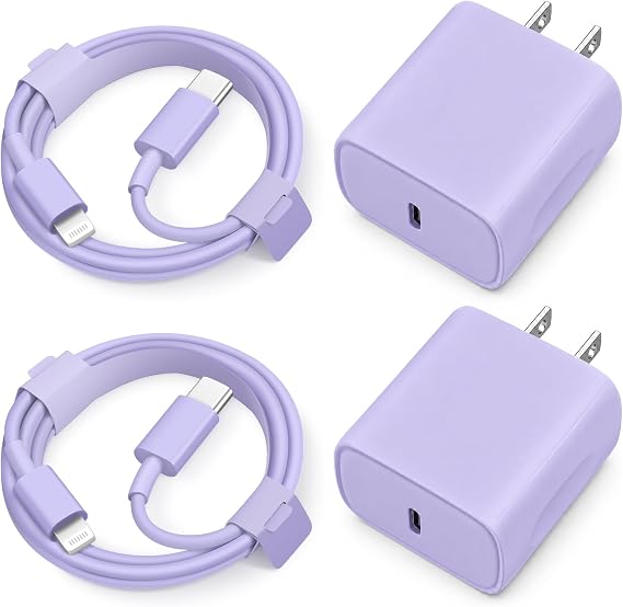 iPhone 14 13 12 11 Super Fast Charger [2Pack] cargador 20W Rapid USB C Wall Charger Block with 6FT Fast Charging Cable Compatible with iPhone 14/13/12/11/Pro/Pro Max/Mini/Xs Max/XR/X, iPad - Purple - Image 7