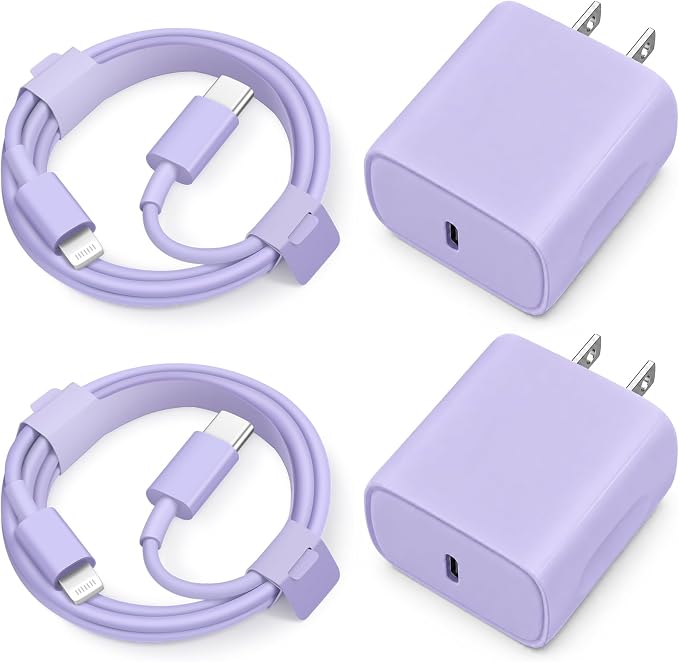 iPhone 14 13 12 11 Super Fast Charger [2Pack] cargador 20W Rapid USB C Wall Charger Block with 6FT Fast Charging Cable Compatible with iPhone 14/13/12/11/Pro/Pro Max/Mini/Xs Max/XR/X, iPad - Purple - Image 8