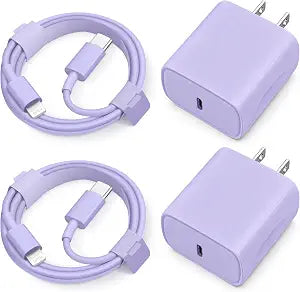 iPhone 14 13 12 11 Super Fast Charger [2Pack] cargador 20W Rapid USB C Wall Charger Block with 6FT Fast Charging Cable Compatible with iPhone 14/13/12/11/Pro/Pro Max/Mini/Xs Max/XR/X, iPad - Purple - Image 1
