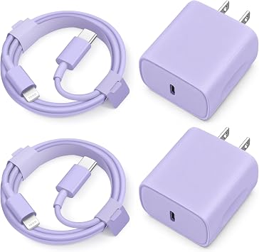iPhone 14 13 12 11 Super Fast Charger [2Pack] cargador 20W Rapid USB C Wall Charger Block with 6FT Fast Charging Cable Compatible with iPhone 14/13/12/11/Pro/Pro Max/Mini/Xs Max/XR/X, iPad - Purple - Image 2