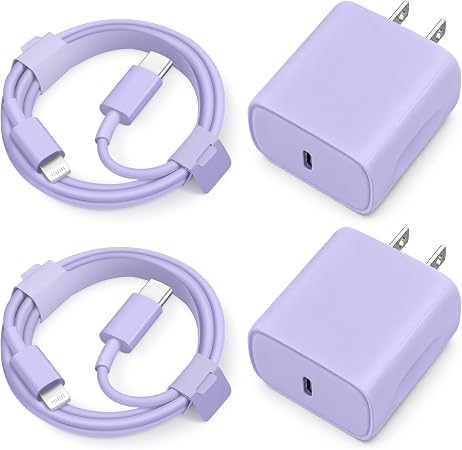 iPhone 14 13 12 11 Super Fast Charger [2Pack] cargador 20W Rapid USB C Wall Charger Block with 6FT Fast Charging Cable Compatible with iPhone 14/13/12/11/Pro/Pro Max/Mini/Xs Max/XR/X, iPad - Purple - Image 3
