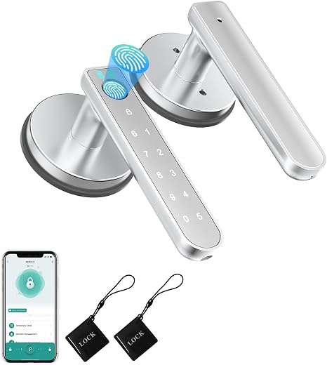 Fingerprint Door Lock, Fingerprint Door Knob Biometric Door Lock Smart Door Knob with App Control, Keyless Entry Door Lock with Handle for Home Office Apartment Bedroom Silver