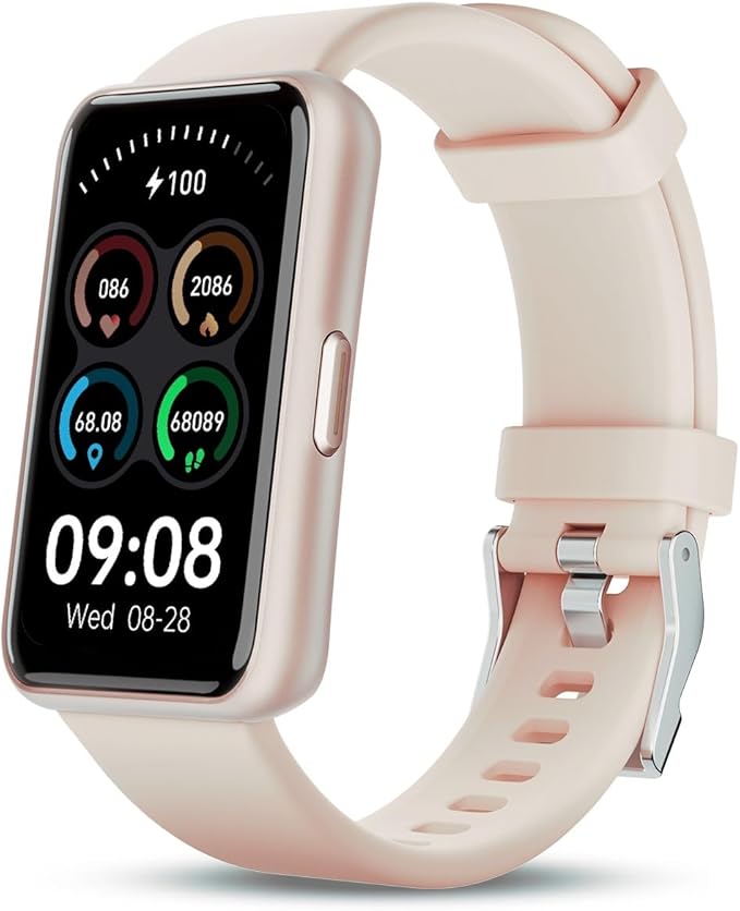 Smart Watch for Women, Slim Fitness Tracker with Heart Rate, Blood Oxygen, Sleep & Step Monitor, IP68 Waterproof Smartwatch, Lightweight Pink/Gold Bracelet Watch Compatible with Android & iPhone