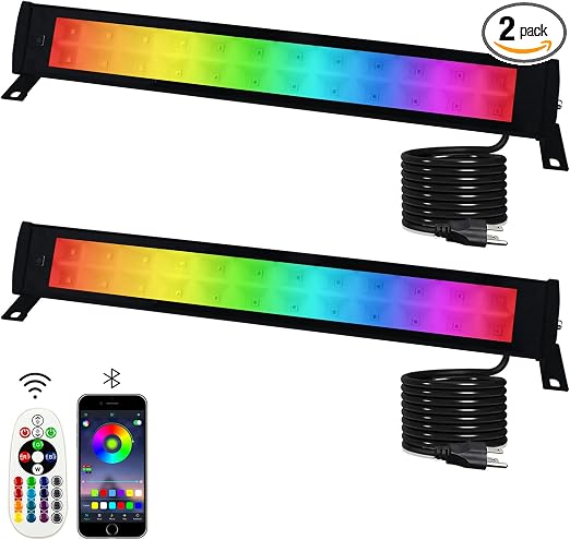 2 Pack 50W RGB Wall Washer Light, Indmird Stage Wash Light Bar, RGB Light Bar, Warm 3000K & 16 Million Colors&Timing& Music Sync, for Commercial Lighting, Birthday Party, Garden Lighting, Wall Display