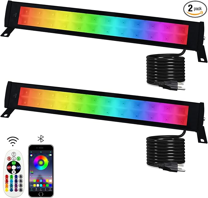 2 Pack 50W RGB Wall Washer Light, Indmird Stage Wash Light Bar, RGB Light Bar, Warm 3000K & 16 Million Colors&Timing& Music Sync, for Commercial Lighting, Birthday Party, Garden Lighting, Wall Display