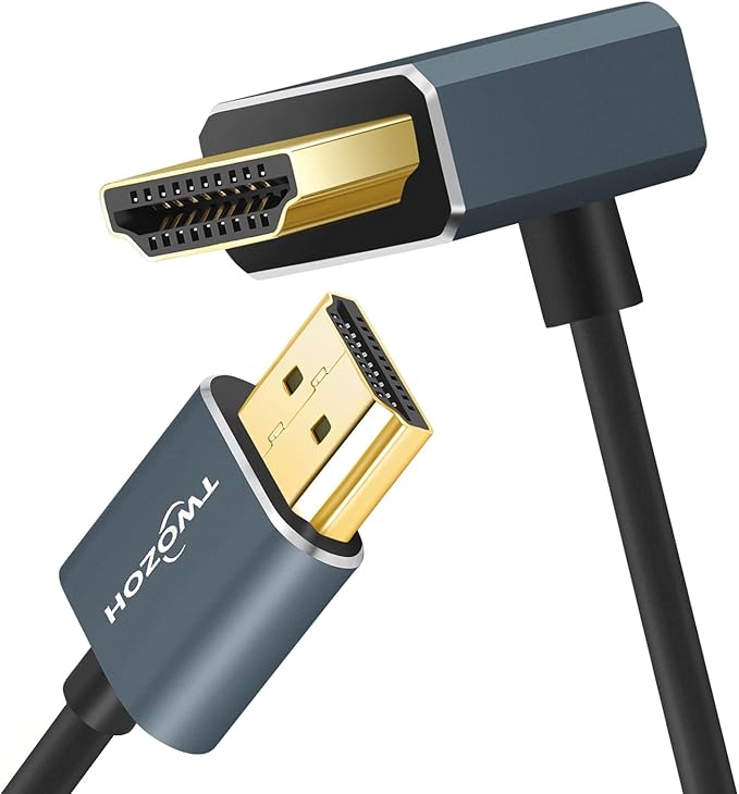 Twozoh Flexible HDMI to HDMI Cable Downward Angled 90°6.6FT, Ultra Thin and Slim HDMI Cord Support 3D/4K@60Hz